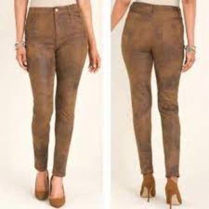 Chico's size 1‎ M8 Worn Luggage Pants Faux Knit Suede Faux Leather Brown